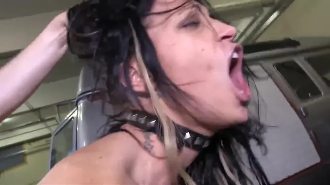 Sexy brunette with fake boobs rubbing pussy and sucks dick deep