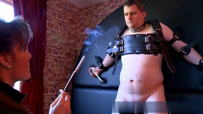 Horny babe is sexually abusing this nasty guy slapping his seductive body