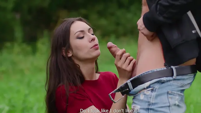 Brunette making out with her boyfriend and blows his fat boner