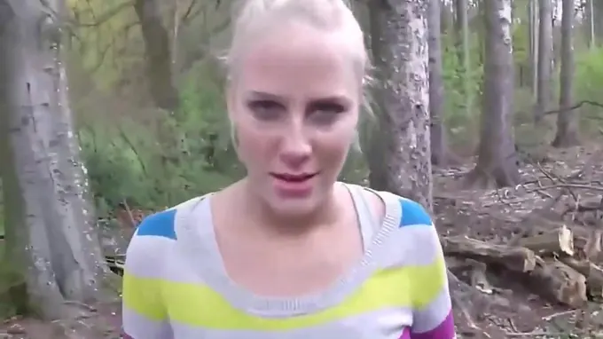 Lucky dude meets a hot blonde in the woods and gets a blowjob