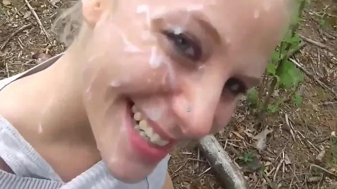Lucky dude meets a hot blonde in the woods and gets a blowjob