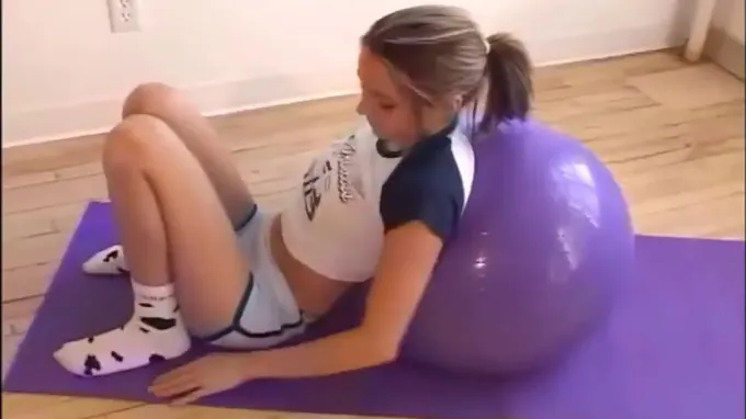 Skinny cute babe is working out and gets ready to fuck hardcore