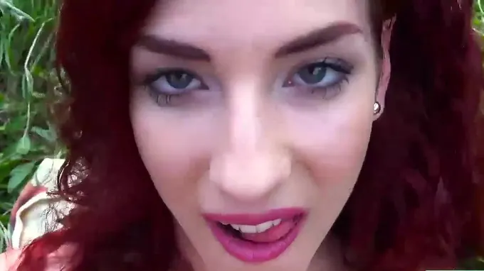 Wonderful redhead babe gets nailed outdoors and gives this dick a hand job