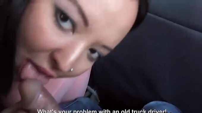 Two horny brunette sluts on their knees both sharing a giant donger