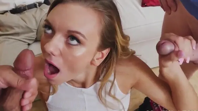 Blonde slut sucks an old men's cock before riding it hard core