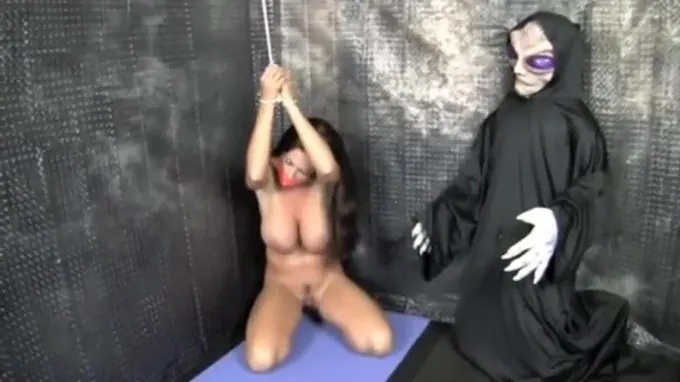 Tight up whore gets sexually abused and her nipples covered in cum