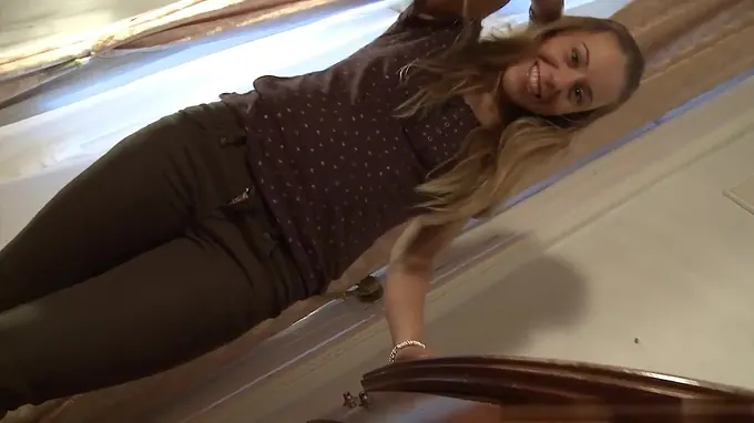 Horny babe is wearing her boots and is sexually abusing his huge cock