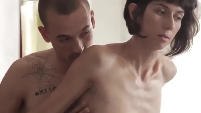 Skinny bitch with a nasty tattoo loves getting pounded in various poses