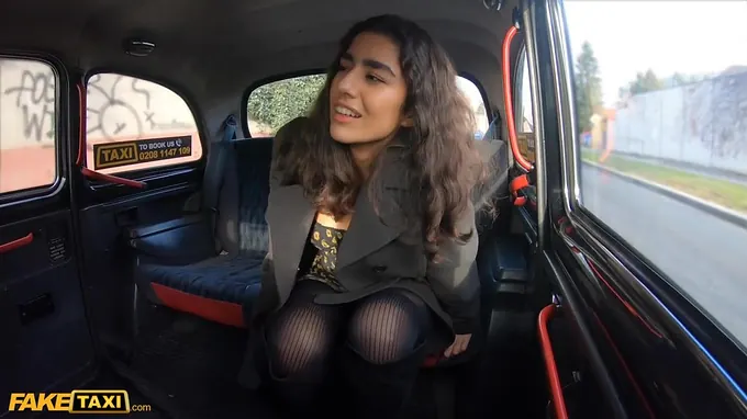 Faux Cab Japanese gets her stockings torn & beaver pummeled by Italian cabbie