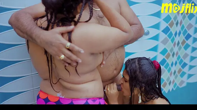 Masti's Big Tits and Ass Get Pounded in Uncensored Pool Threesome