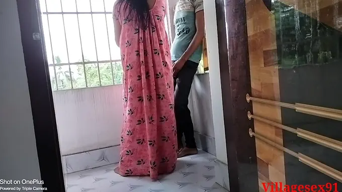 Stepson gets his rump poked by his Indian stepmom in steamy rear end-fashion activity on balcony