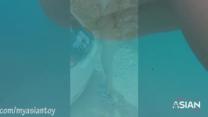 Unfiltered Asian first-timer gets her hairless muff pummeled and creampied in public