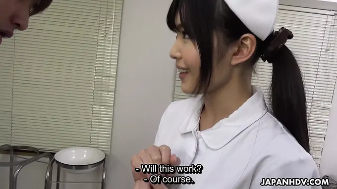 Ultra-kinky Japanese nurse Megumi Shino gives a super hot hj to her patient's manhood in the physician's office