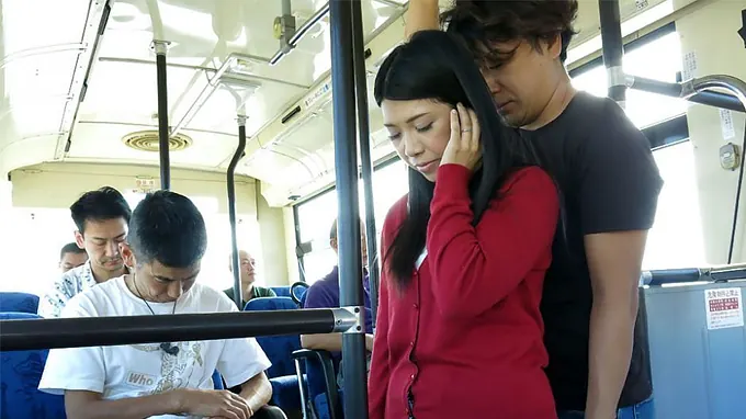 Black-haired Aimi Nagano gets her taut crevice opened up in a bus rail