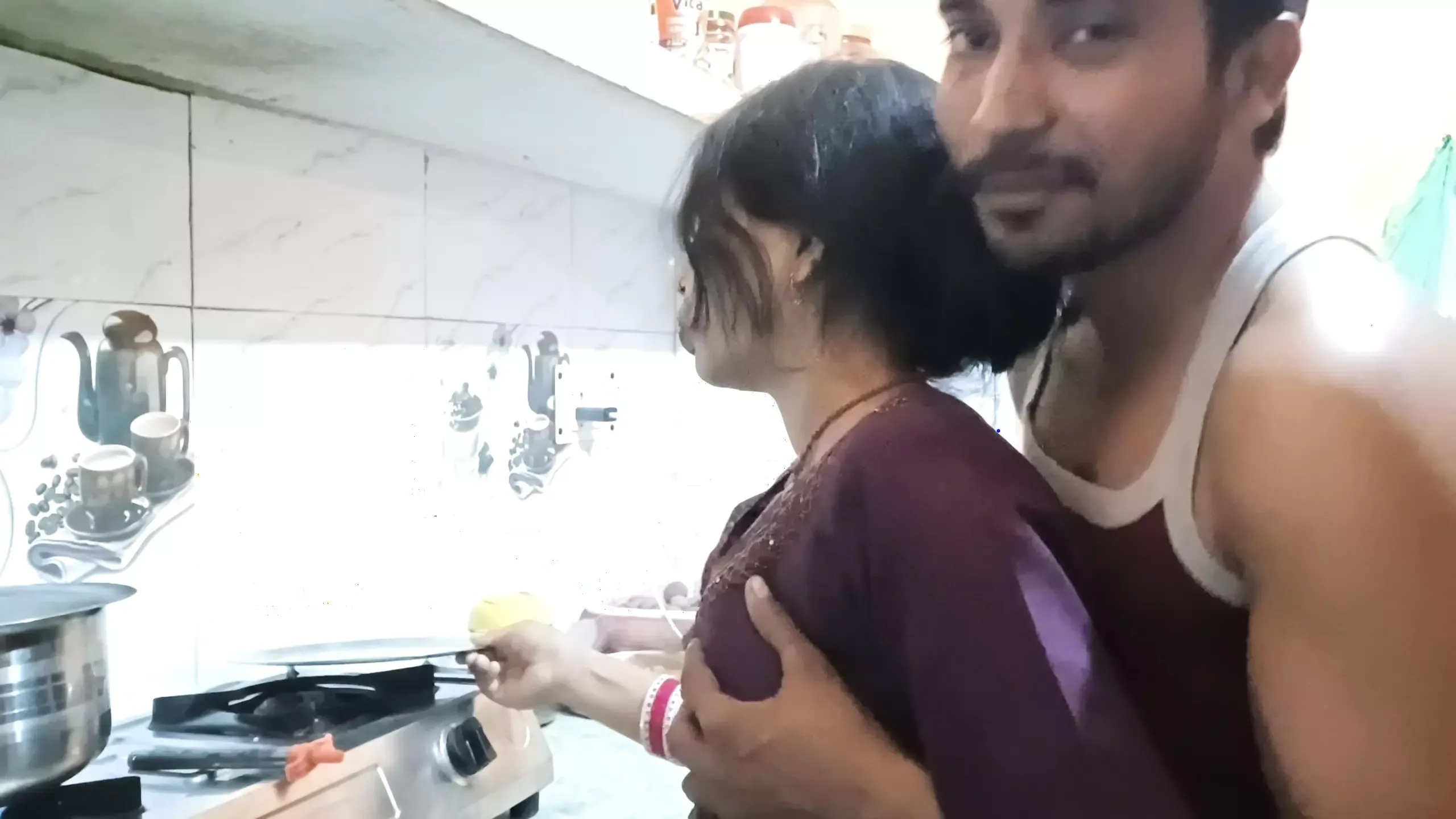 Hot Indian teen with big tits gets frisky in the kitchen with her boyfriend  - XLX.XXX