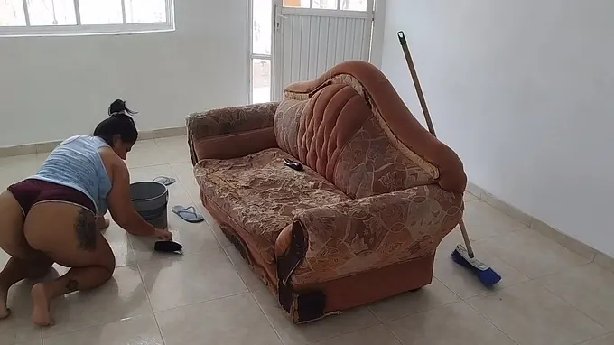 Adribella69 gets messy cleaning the house while super-hot damsel milks herself in POINT OF VIEW