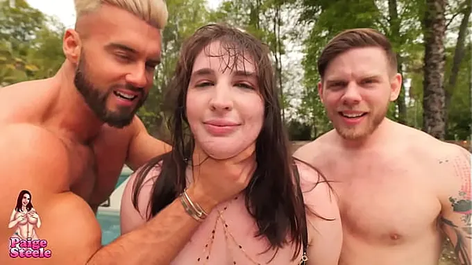 Yam-sized-jugged black-haired Paige Steele gets a hard-core three way in undergarments & dumps all over