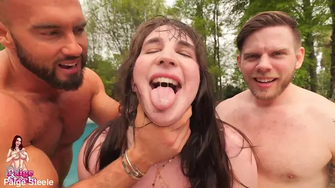 Yam-sized-jugged black-haired Paige Steele gets a hard-core three way in undergarments & dumps all over