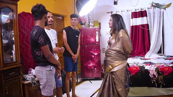 Desi Honty Bhabhi Gonsho Teared Up with Her trio Debuts: BIG BLACK COCK, Stepson, and Stepmom in