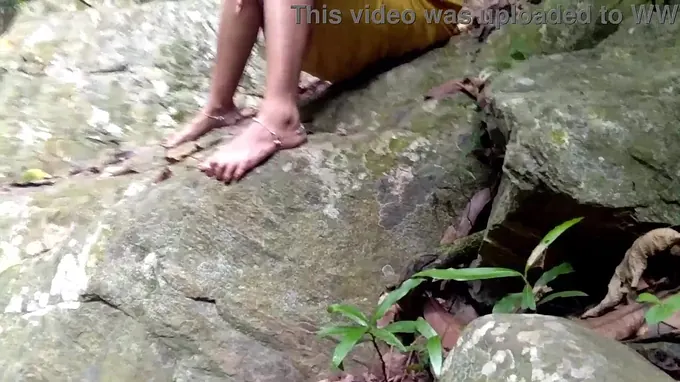 Dark-hued Schlong & Surwana Kumari get their phat boobies and donk boinked in public while bathing in a pond in the forest