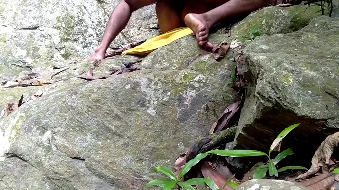 Dark-hued Schlong & Surwana Kumari get their phat boobies and donk boinked in public while bathing in a pond in the forest