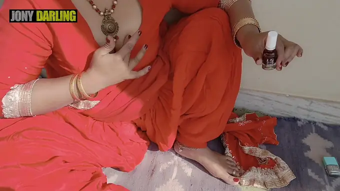 Desi Bhabhi painted her tight hole on the roof and fucked hard