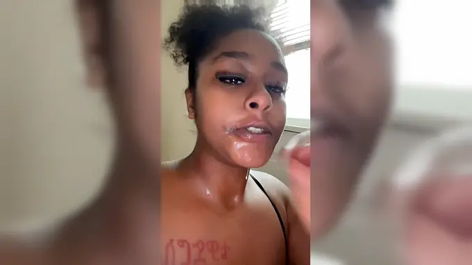 Ebony princess with big tits and ass tries out a 10-inch hard-on for a facial