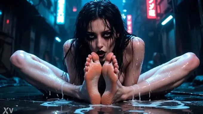 Nyx Loops gets cyberpunk punk anddegustates with her soles in an alley - Aired in VR