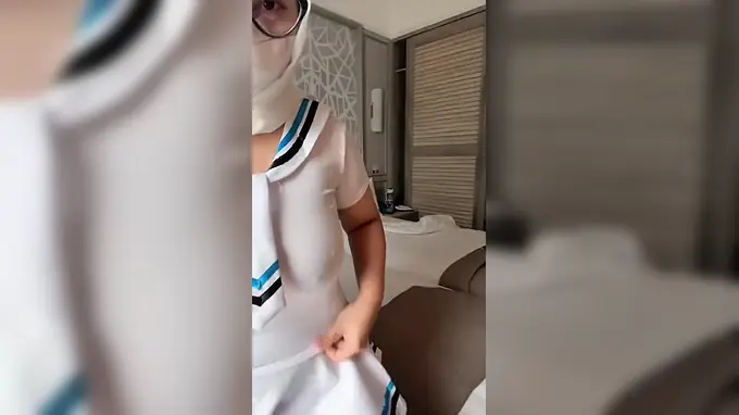 Hot Malay Dames Cosplay in a Sexy Sailor Uniform & Teases with Her Big Natural Tits